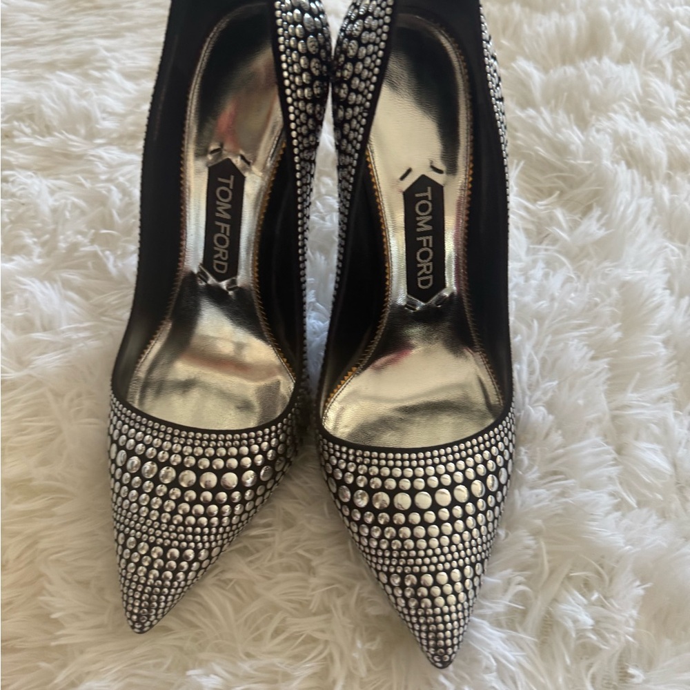 Tom Ford Black Silver Studded Pumps 4.25inch heels sz 38.5 (8 US) - Picture 2 of 7